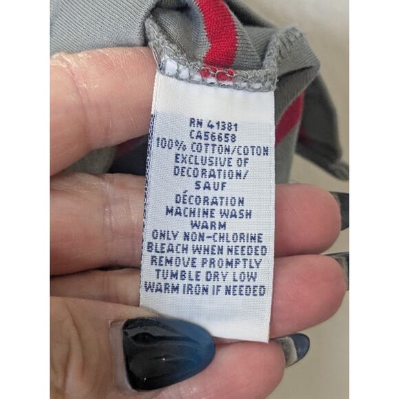 POLO Ralph Lauren Short Sleeve Cotton Striped Gray Red Polo Shirt Men Size Large - Picture 4 of 5